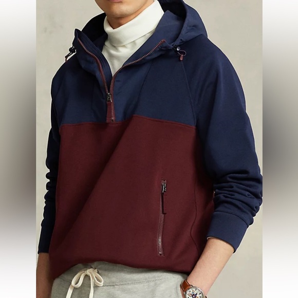 Polo Ralph Lauren Other - POLO RALPH LAUREN Water-repellent Hybrid Hoodie Newport Navy/wine men’s size XL